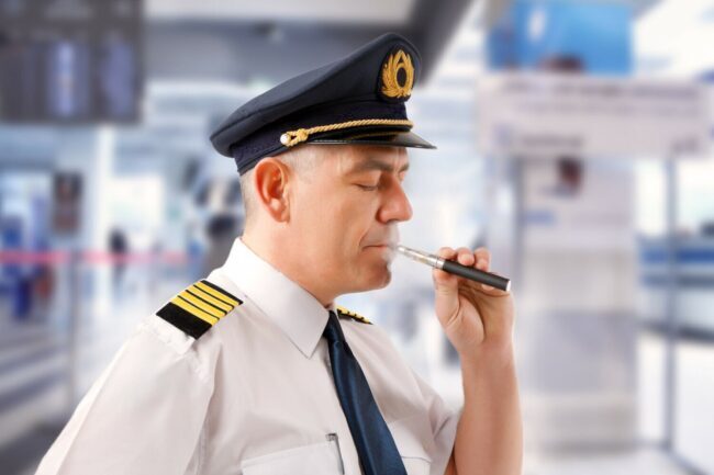 pilote vapote avec sa cigarette électronique